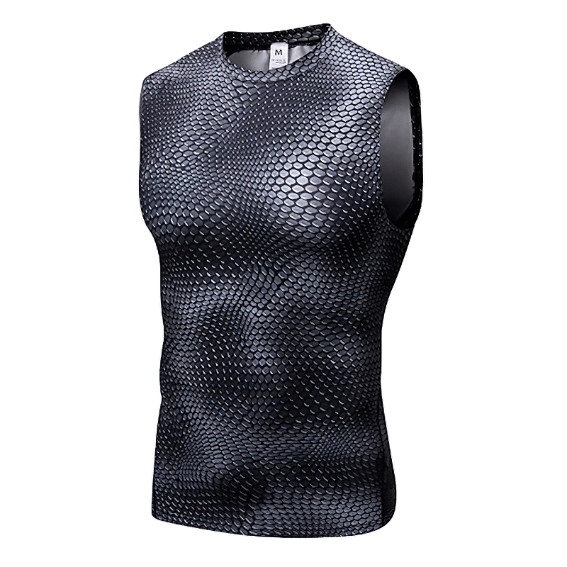 Men's quick-dry gray athletic tank top SF2123 with compression fit, ideal for gym workouts. Breathable polyester material. Size medium.